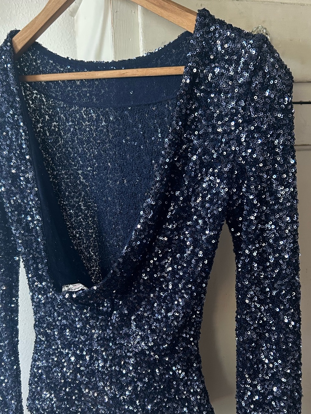 Free People | Women's Navy Blue Leading The Way Sequin Long-Sleeve Top Size XS - Picture 9 of 16